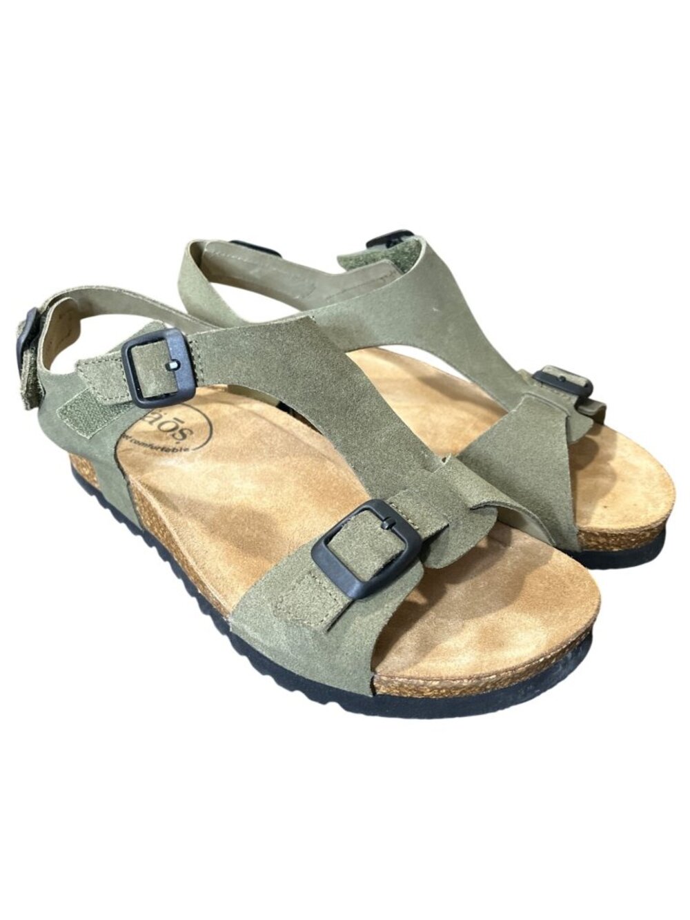 Taos Womens Size 7 MVP Sandals Olive Green Suede Adjustable-Buckle Cork-Footbed